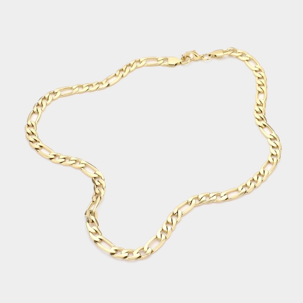 Gold Chain Link Necklace Casual Figaro Stainless Steel Mens Womens Unisex Style - Picture 3 of 8